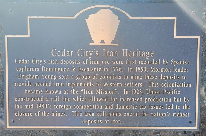 Cedar City's Iron Heritage Marker image. Click for full size.
