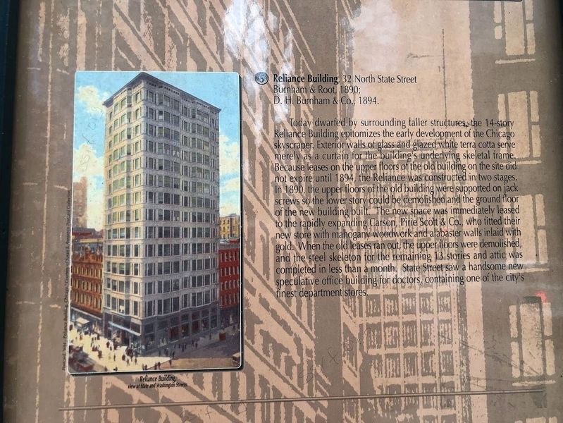 State Street Marker: Reliance Building. Click for full size. State Street Marker: Reliance Building image. Click for full size.