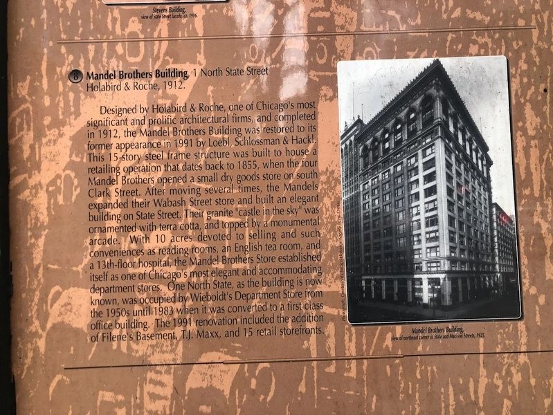 State Street Marker: Mandel Brothers Building. Click for full size. State Street Marker: Mandel Brothers Building image. Click for full size.