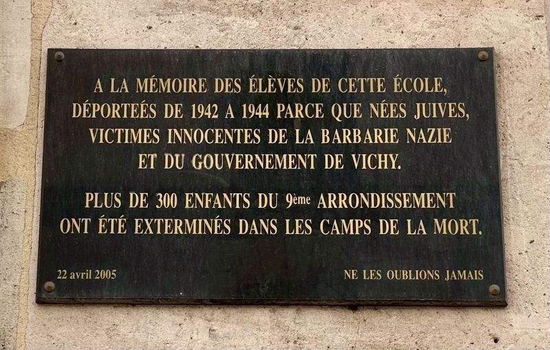 �cole Publique Buffault Deported Jewish Students Memorial II image. Click for full size.