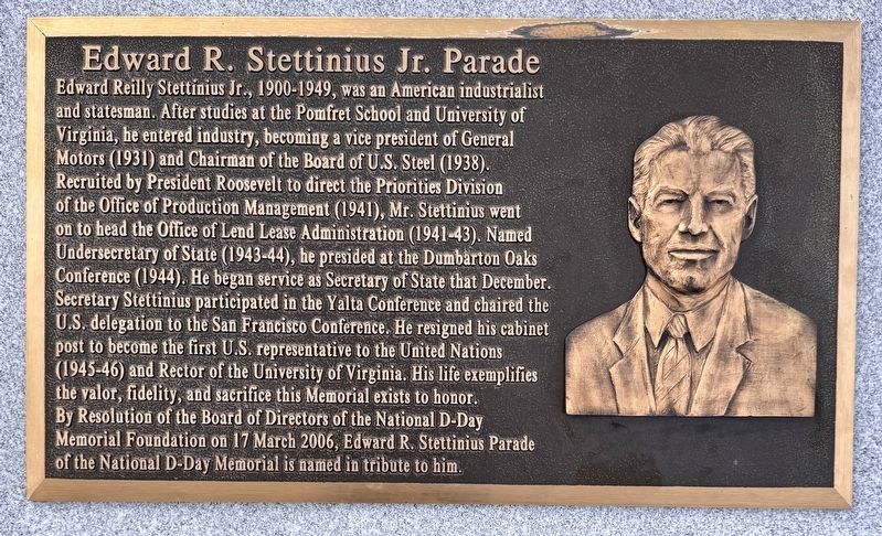 Edward R. Stettinius Jr. Parade Marker image. Click for full size.