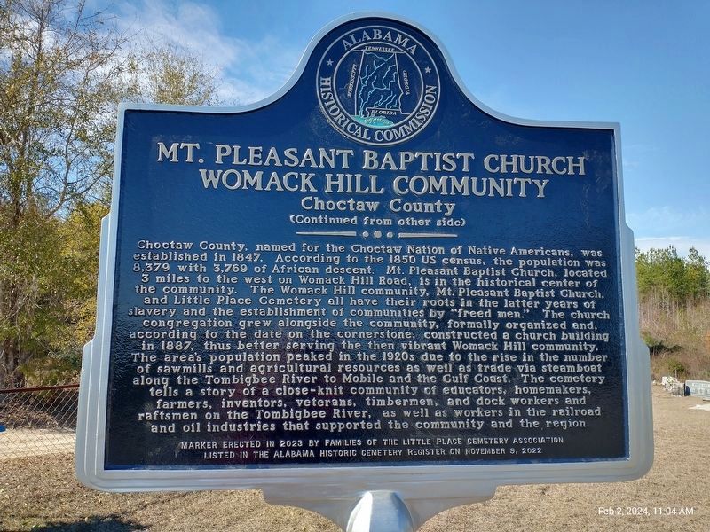 Side 2. Mt. Pleasant Baptist Church Womack Hill Community image. Click for full size.