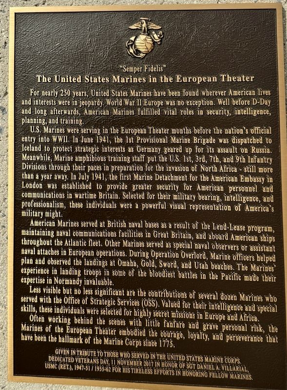 The United States Marines in the European Theater Marker. Click for full size. The United States Marines in the European Theater Marker image. Click for full size.