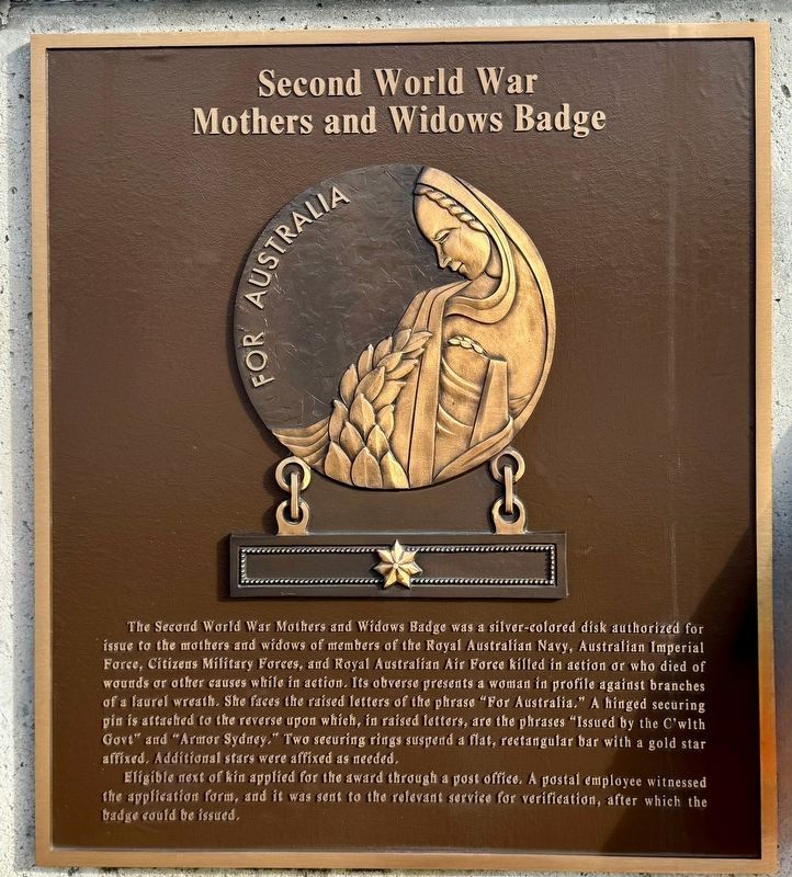 Second World War Mothers and Widows Badge Marker. Click for full size. Second World War Mothers and Widows Badge Marker image. Click for full size.
