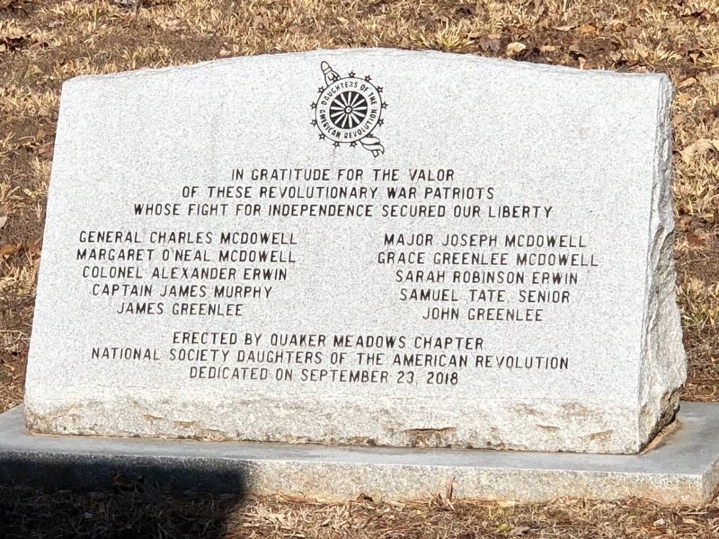 Quaker Meadows Cemetery Revolutionary War Memorial Marker image. Click for full size.