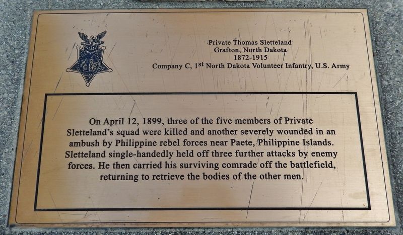 Private Thomas Sletteland Marker. Click for full size. Private Thomas Sletteland Marker image. Click for full size.