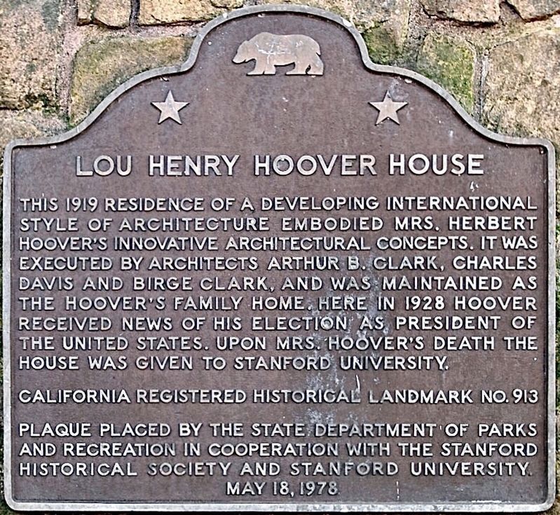 Lou Henry Hoover House Marker image. Click for full size.