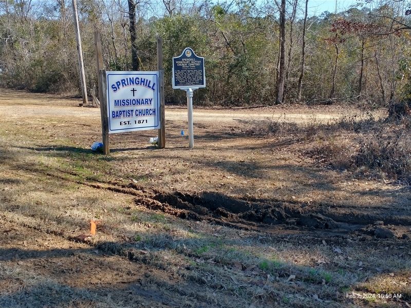 View of marker and "driveway" to the east when approaching from the southwest and on Ararat Road. image. Click for full size.