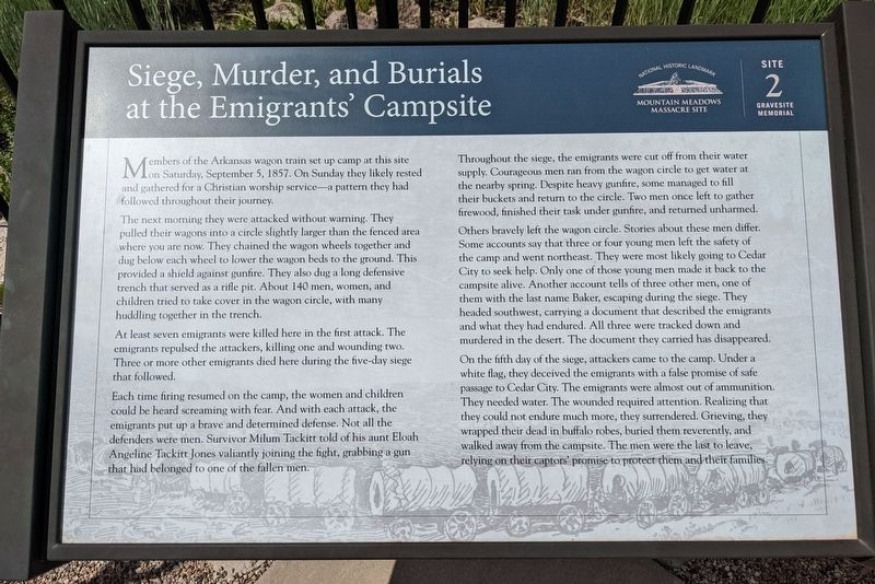 Siege, Murder, and Burials at the Emigrants' Campsite Marker image. Click for full size.
