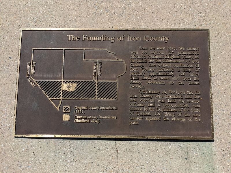 The Founding of Iron County Marker. Click for full size. The Founding of Iron County Marker image. Click for full size.