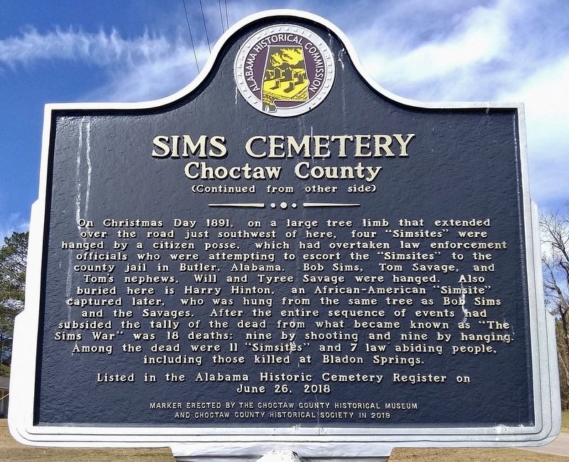 Sims Cemetery Marker - side 2 image. Click for full size.