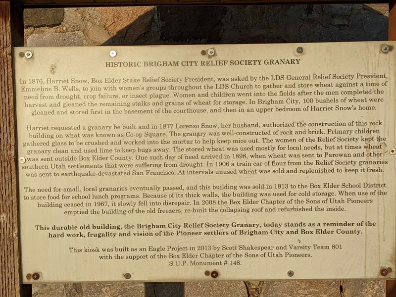 Historic Brigham City Relief Society Granary Marker image. Click for full size.
