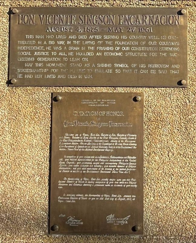 Hon. Vicente Singson Encarnacion Marker image. Click for full size.