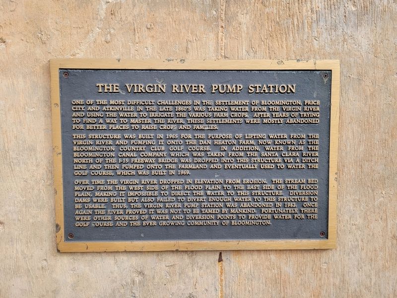 Virgin River Pump Station Marker. Click for full size. Virgin River Pump Station Marker image. Click for full size.
