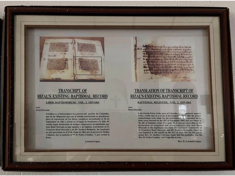 Marker with transcript of baptismal record image. Click for full size.