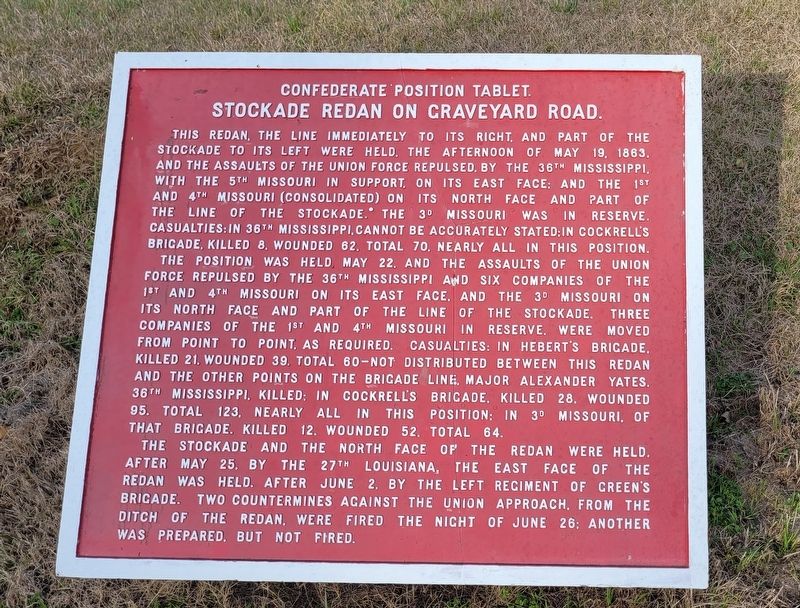 Stockade Redan on Graveyard Road. Marker. Click for full size. Stockade Redan on Graveyard Road. Marker image. Click for full size.