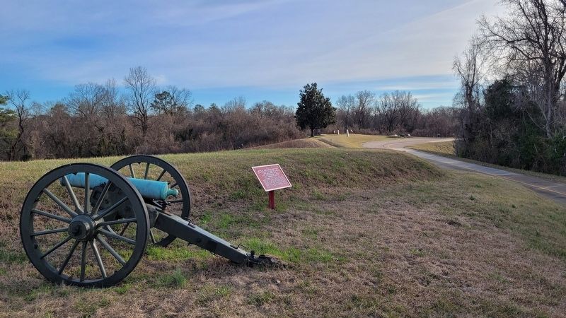 The view of the C.S. Appeal (Arkansas) Battery Marker and cannon along the road image. Click for full size.