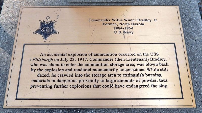 Commander Willis Winter Bradley, Jr. Marker. Click for full size. Commander Willis Winter Bradley, Jr. Marker image. Click for full size.