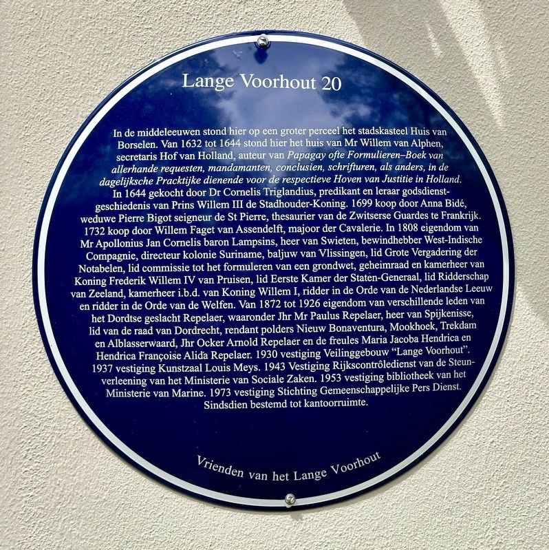 Lange Voorhout 20 Marker. Click for full size. Lange Voorhout 20 Marker image. Click for full size.