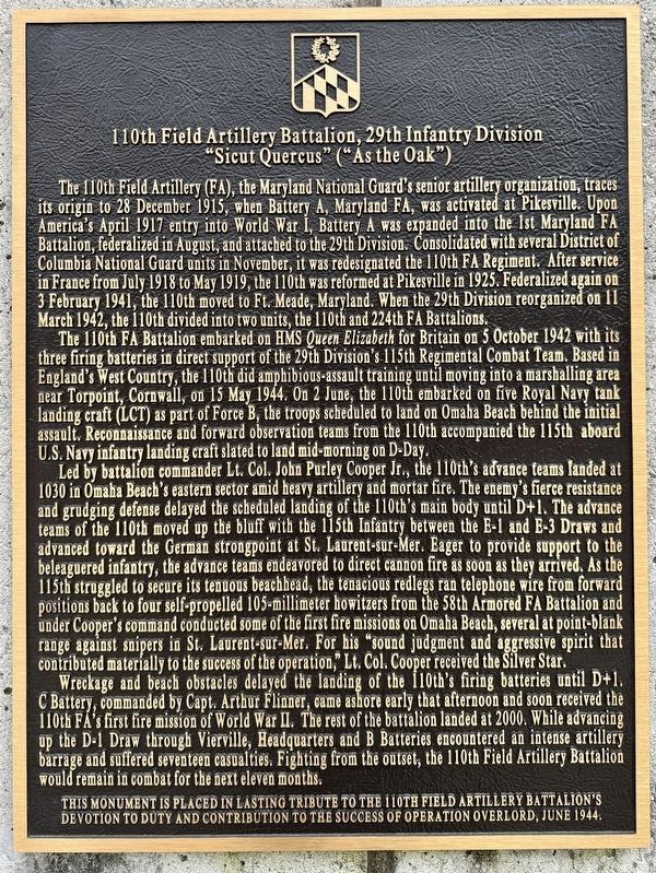 110th Field Artillery Battalion, 29th Infantry Division Marker image. Click for full size.