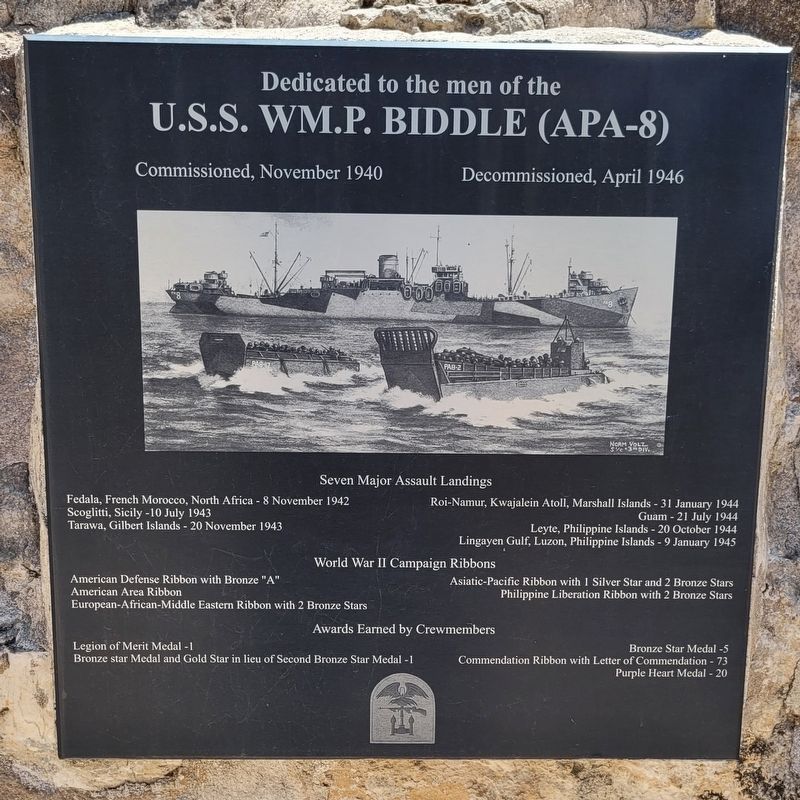 U.S.S. Wm. P. Biddle (APA-8) Marker image. Click for full size.