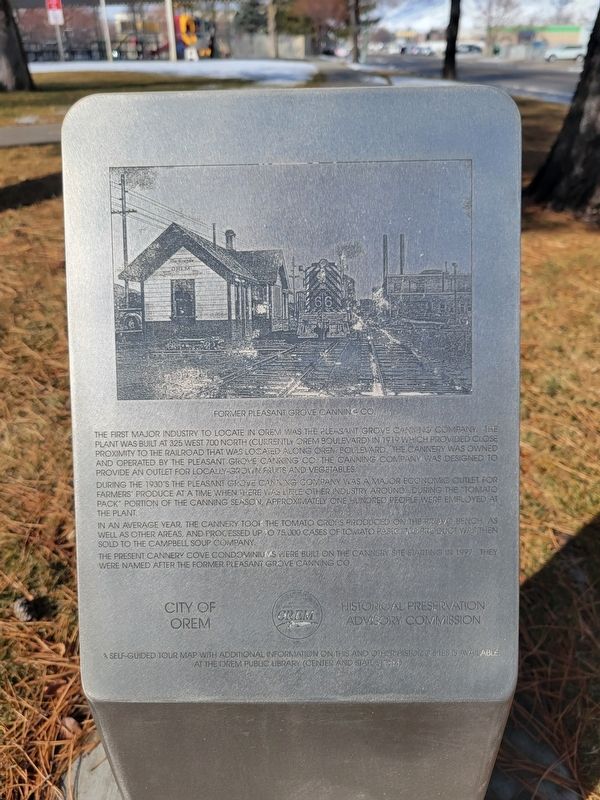 Former Pleasant Grove Canning Co. Marker image. Click for full size.