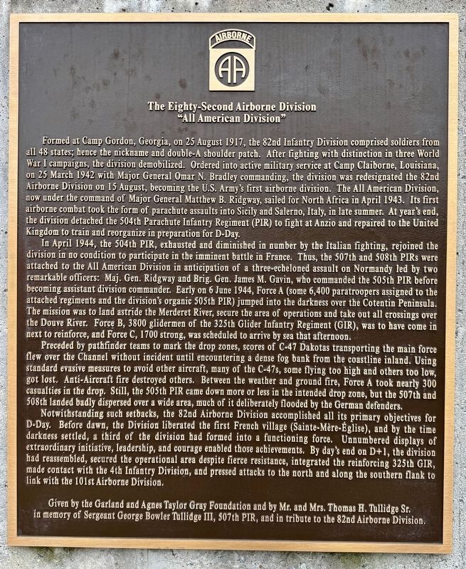 The Eighty Second Airborne Division Marker. Click for full size. The Eighty Second Airborne Division Marker image. Click for full size.