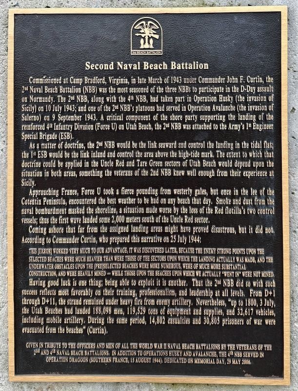 Second Naval Beach Battalion Marker image. Click for full size.