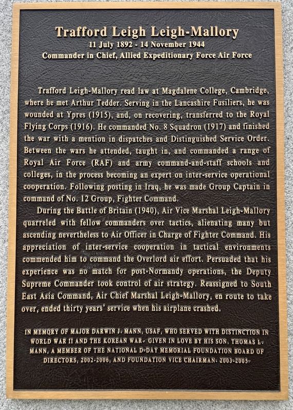 Trafford Leigh Leigh-Mallory Marker. Click for full size. Trafford Leigh Leigh-Mallory Marker image. Click for full size.