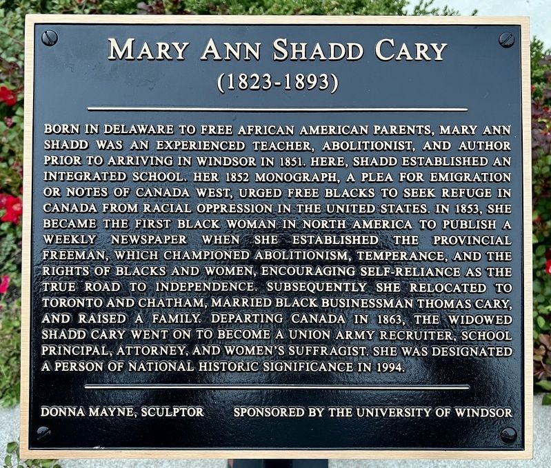Mary Ann Shadd Cary Marker image. Click for full size.