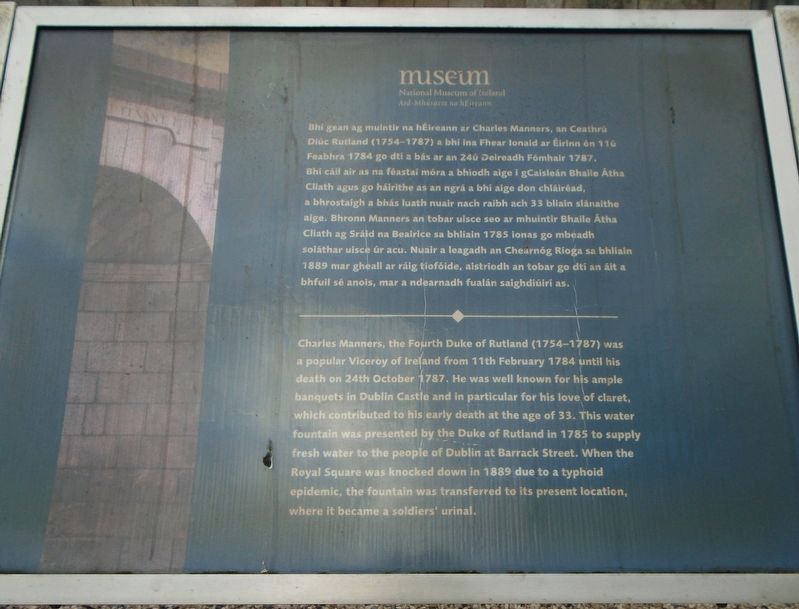 Duke of Rutland Water Fountain / Fountain Uisce Diúc Rutland Marker. Click for full size. Duke of Rutland Water Fountain / Fountain Uisce Diúc Rutland Marker image. Click for full size.