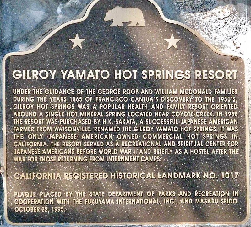 Gilroy Yamato Hot Springs Resort Marker image. Click for full size.