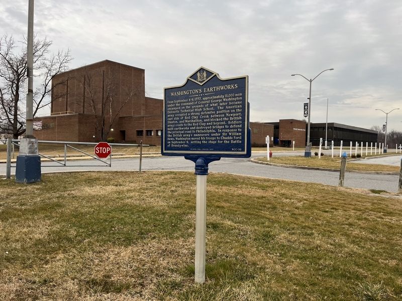 Washington's Earthworks Marker on the grounds of Delcastle Technical High School image. Click for full size.