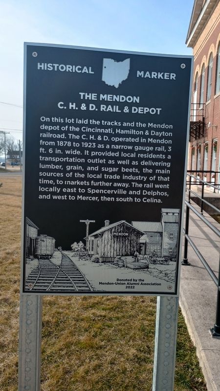 The Mendon C. H. & D. Rail & Depot Marker image. Click for full size.
