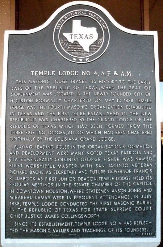 Temple Lodge No. 4 A.F. & A.M. Marker image. Click for full size.
