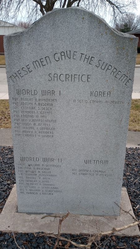Coldwater Veterans Memorial Marker, Side Two image. Click for full size.