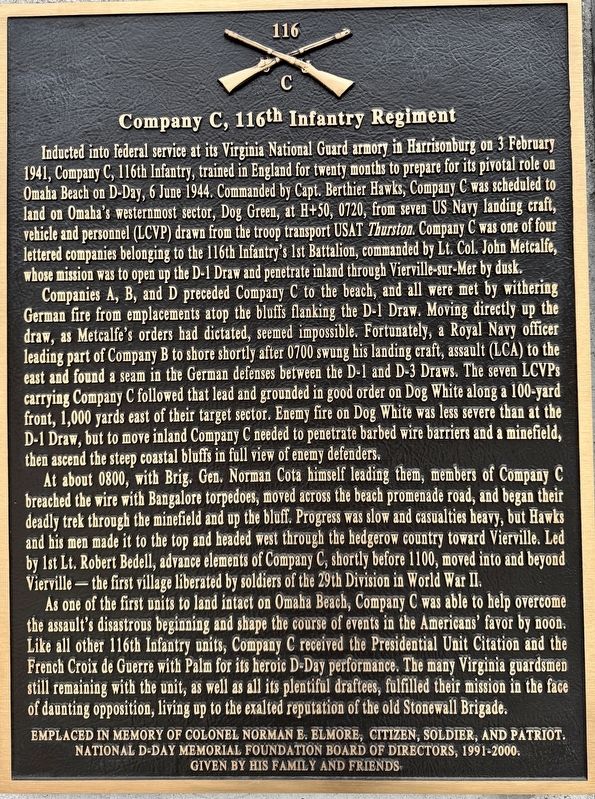 Company C, 116th Infantry Regiment Marker image. Click for full size.