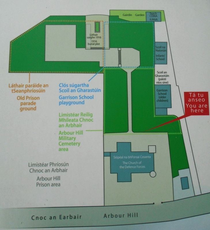 Arbour Hill Military Cemetery and the Garrison School Map and Legend on Marker image. Click for full size.