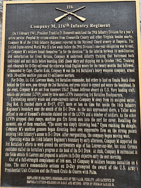 Company M, 116th Infantry Regiment Marker image. Click for full size.