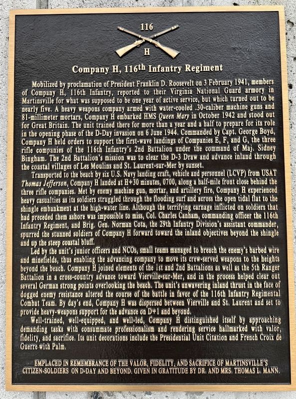 Company H, 116th Infantry Regiment Marker image. Click for full size.