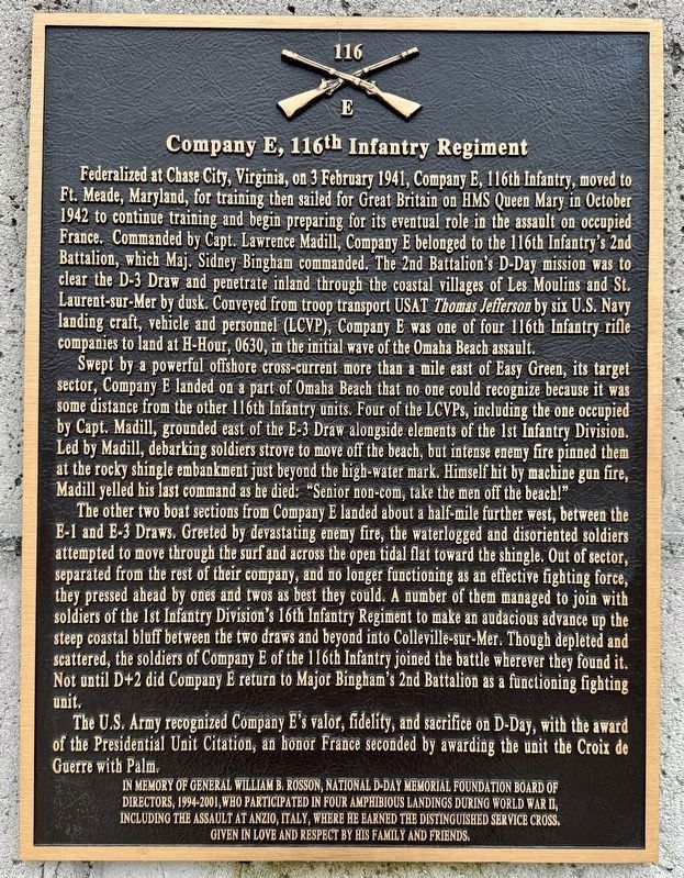 Company E, 116th Infantry Regiment Marker image. Click for full size.