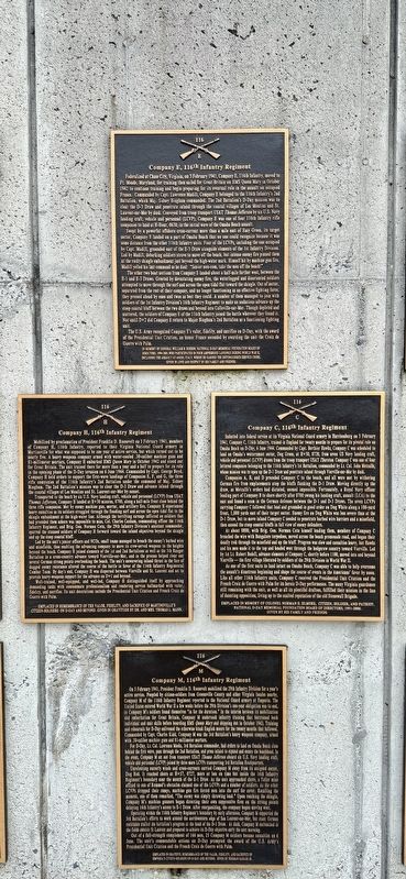 Company E, 116th Infantry Regiment Marker (top). Click for full size. Company E, 116th Infantry Regiment Marker (top) image. Click for full size.