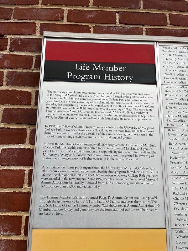 Lifetime Member Wall - Life Member Program History plaque image. Click for full size.