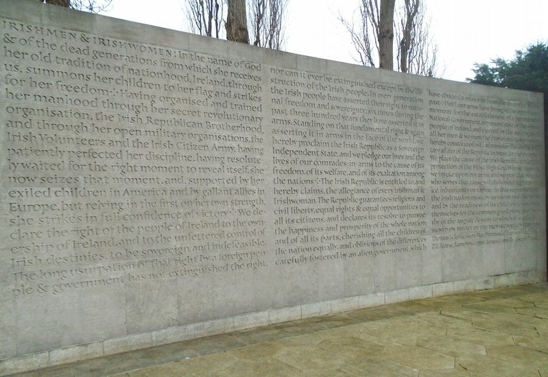 The 1916 Rising Proclamation in Memorial Area image. Click for full size.