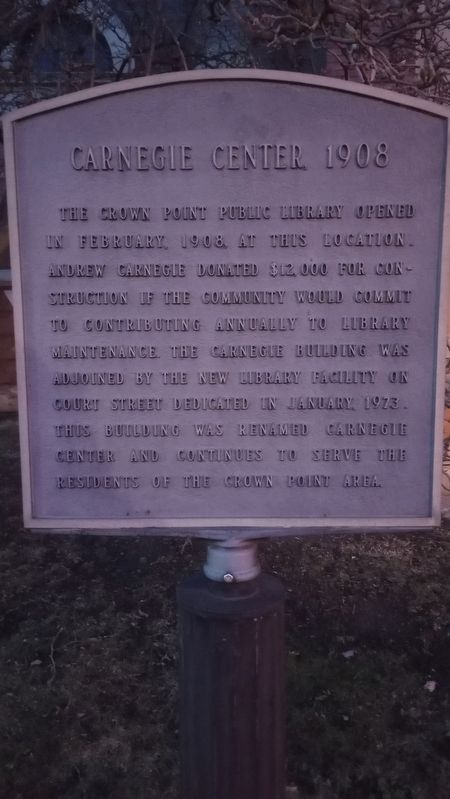 Carnegie Center 1908 Marker. Click for full size. Carnegie Center 1908 Marker image. Click for full size.