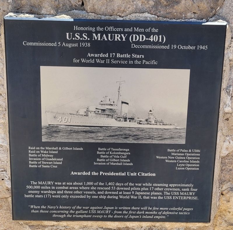 U.S.S. Maury (DD-401) Marker image. Click for full size.