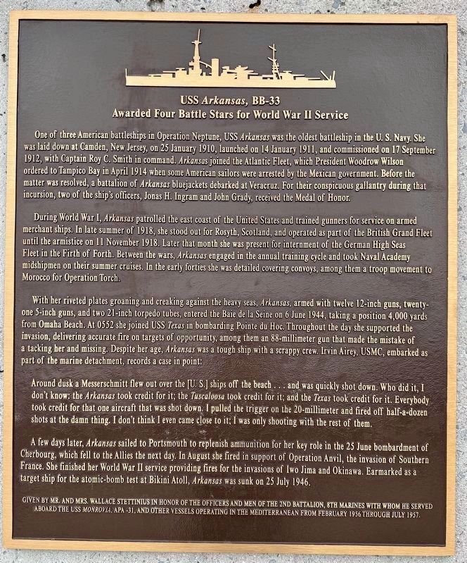 USS Arkansas, BB-33 Marker. Click for full size. USS Arkansas, BB-33 Marker image. Click for full size.