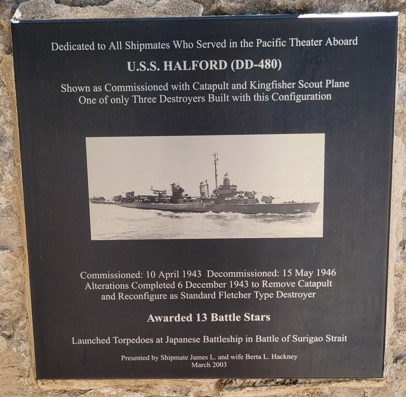U.S.S. Halford (DD-480) Marker image. Click for full size.