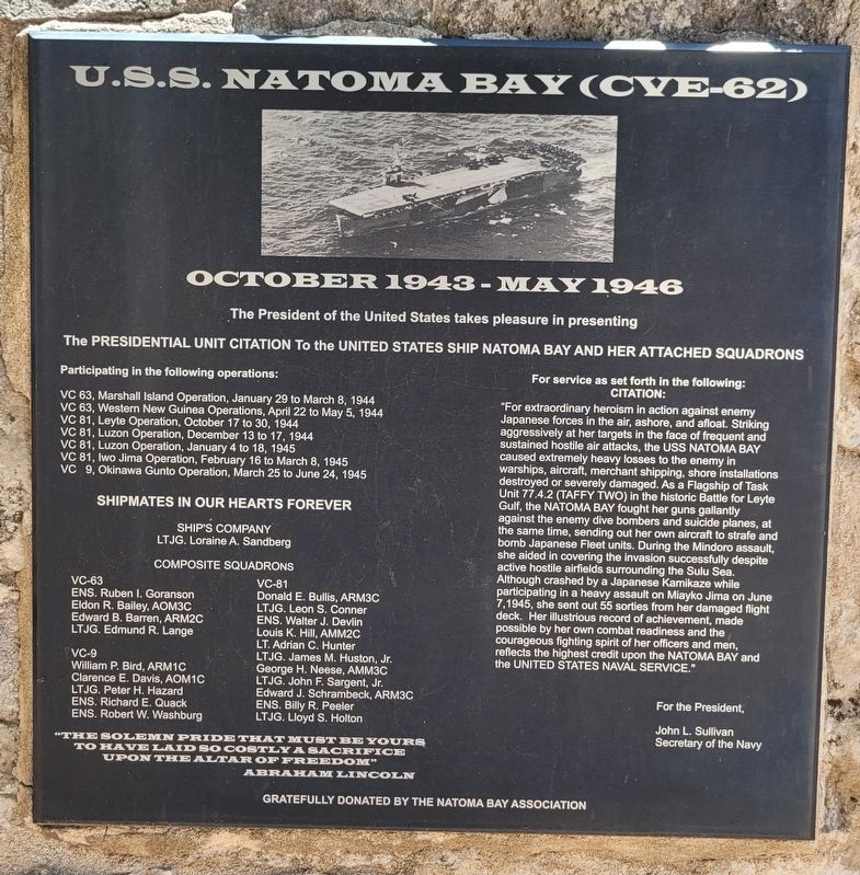 U.S.S. Natoma Bay (CVE-62) Marker image. Click for full size.