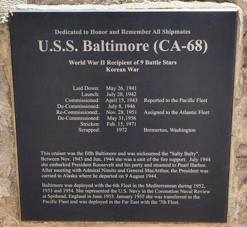 U.S.S. Baltimore (CA-68) Marker image. Click for full size.